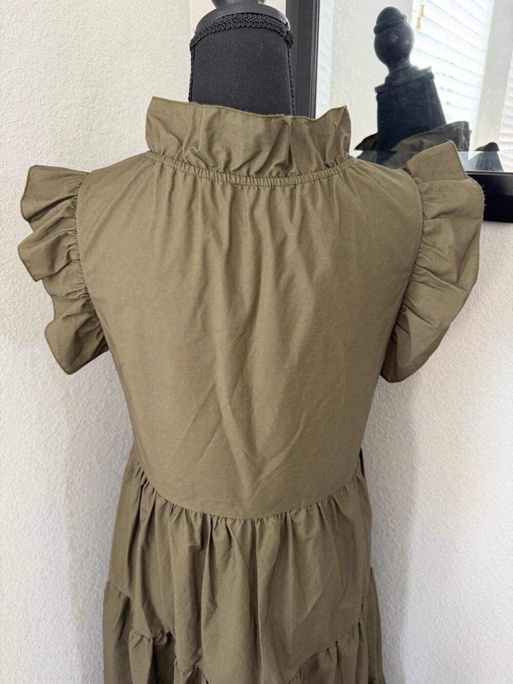 CHEPE Ansaldo Italy Cotton Tiered Ruffle Maxi Dress Olive Green XS - Picture 5 of 10